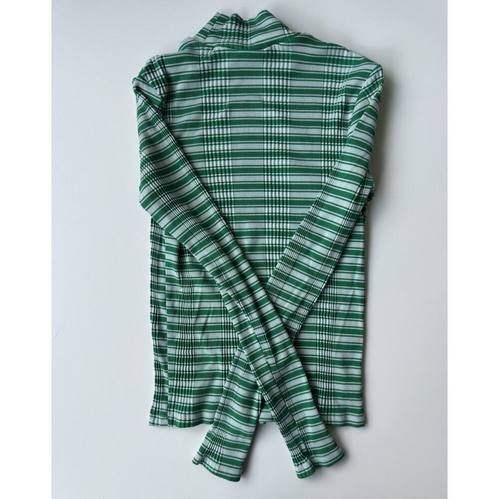PINK Victoria's Secret Vintage Green Striped Ribbed Stretch Knit Mock Neck TopS - Picture 3 of 5